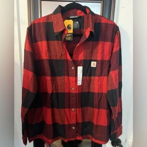 BNWT Carhartt Women's Rugged flex loose Fit Midweight Flannel Long-Sleeve Plaid